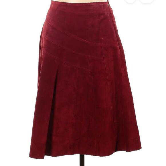 ❤️ Live A Little Burgundy Red Leather Flare Skirt | Size 10 Paneled Fit & Flare - Picture 1 of 10